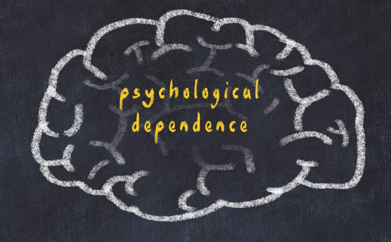 An illustration represents psychological dependence