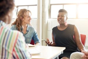 group learning about a women's rehab program 